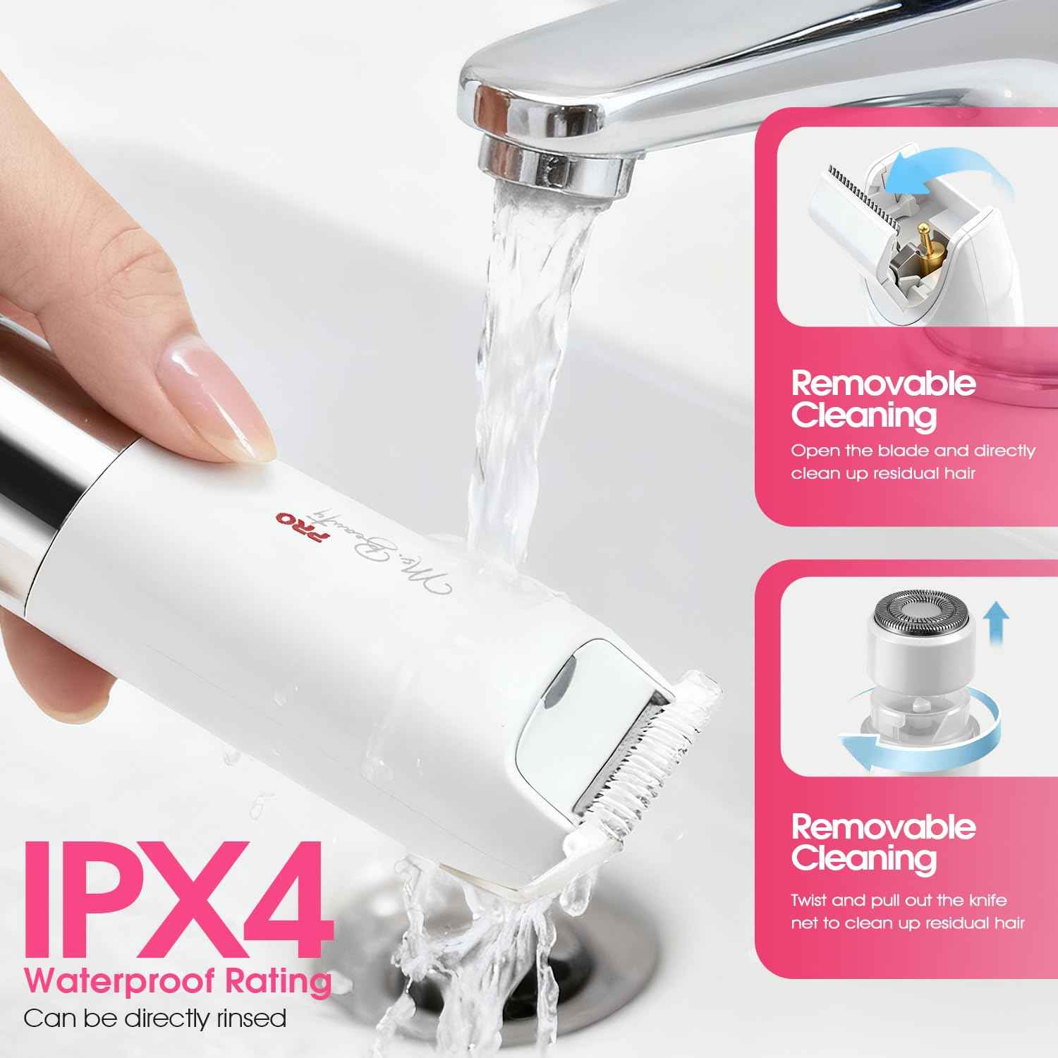 DSP 2 in 1 Bikini Hair Trimmer, Dual Head Bikini Trimmer for Women, Female Shavers for Pubic Hair, Ladies Shavers for All Body, Waterproof, Smart Light, Applicable to Underarm Leg Arm Body Face