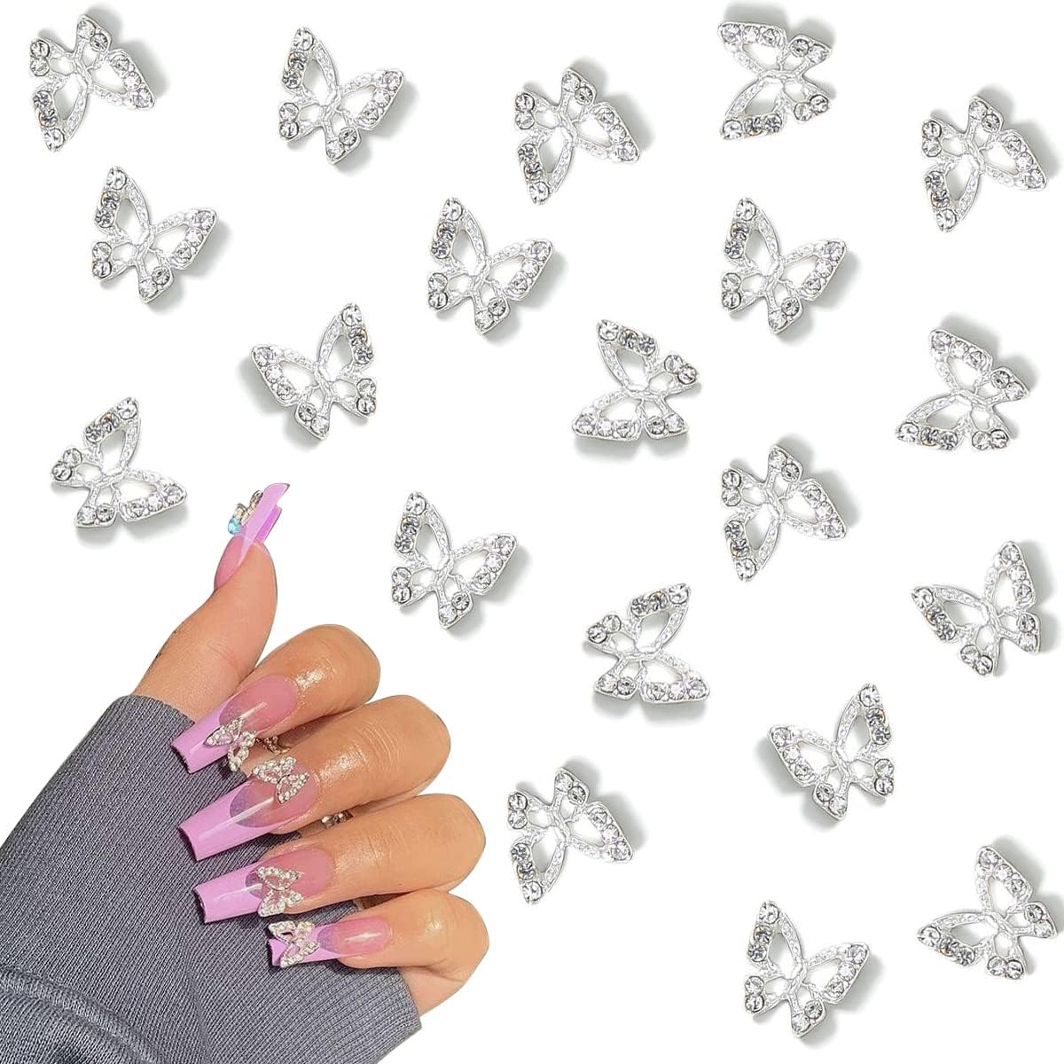 3D Butterfly Nail Charms 20Pcs 3D Butterfly Charms for Nails Alloy Butterfly Nail Charms Decoration DIY Alloy Nail Butterfly Charms Studs