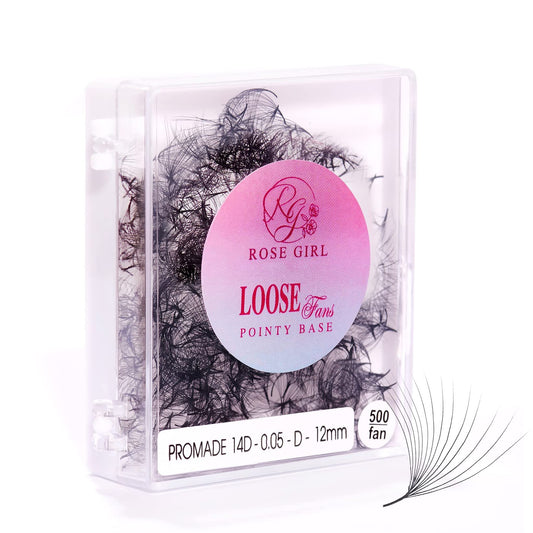 ROSE GIRL Loose Promade Fans - Natural Look Handmade Volume Eyelashes From 3D To 16D - C CC D DD Curl - False Lashes Extensions - Thickness 0.03~0.1 mm - 8~20 mm Length (14D-0.05-CC (14mm))