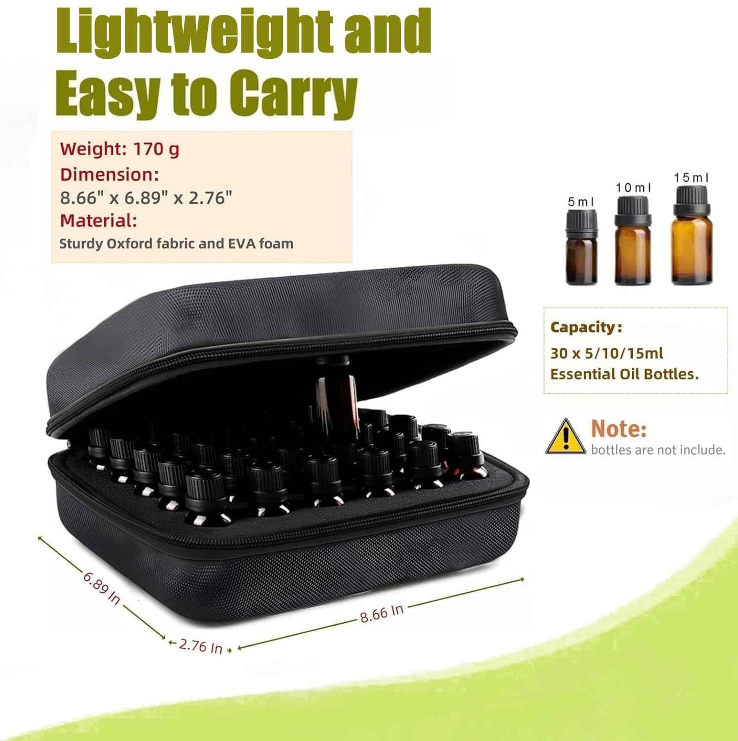 BLIRITEL EVA Essential Oils Organizer, 30 Bottles Hard Shell Essential Oil Storage Carrying Case, Essential Oils Boxes Holds 30 Bottles with 5ml,10ml,15ml (Black)