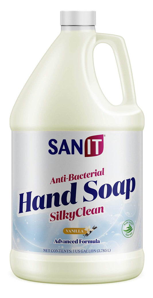 Sanit Silky Clean Antibacterial Liquid Gel Hand Soap Refill - Advanced Formula with Coconut Oil and Aloe Vera - All-Natural Moisturizing Hand Wash - Made in USA, Vanilla, 1 Gallon