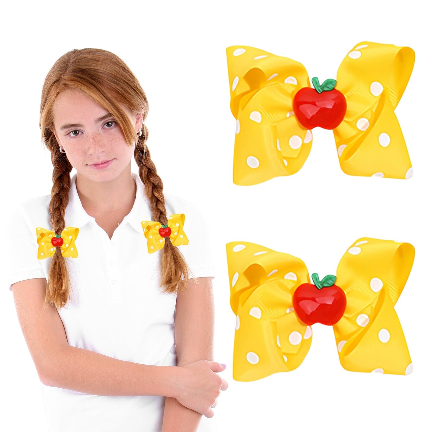 Back to School Hair Clips Fruit Hair Clip Cute Hair Bows Yellow Bow for Girls Hairpin for Toddler Pigtail Hair Barrettes Hairpins for Women Kids First Day of School Hair Accessories for Teacher 2PCS