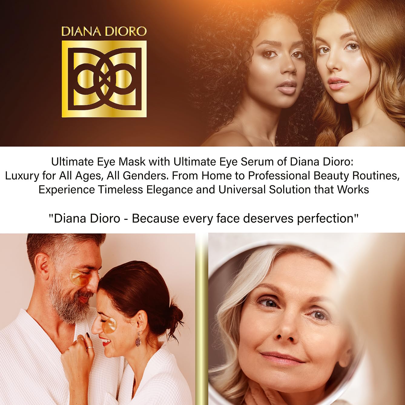 DIANA DIORO 24K ULTIMATE GIFT SET - Moisturizing Glow Eye Masks & Serum - Premium Effective Ingredients Under Eye Patches Gels - Anti-Aging Mask for Puffiness, Dark Circles, Wrinkles