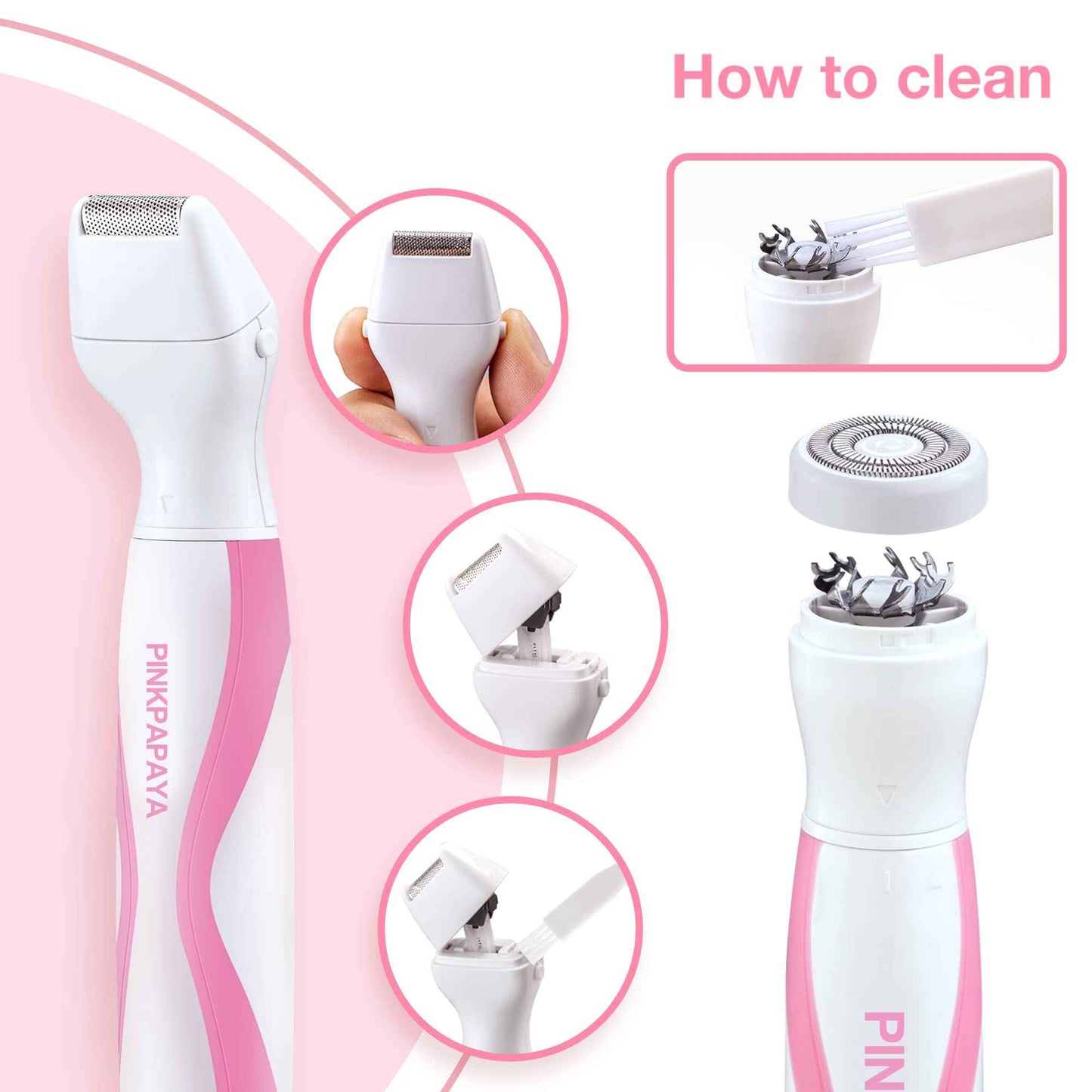 pinkpapaya Electric Bikini Trimmer for Women - 4 in 1 Electric Razors,Waterproof Pubic Hair Trimmers & Facial Hair Remover, Body Shaver & Nose Hair Trimmer,Cordless Women's Grooming Kit,pink/uy6t