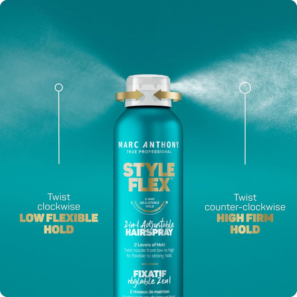 Marc Anthony Flexible to Extra Strong Hold Hair Spray, Style Flex 2-in-1 Adjustable Hairspray for Women & Men - Finishing & Styling Spray for Controlled & Well-Groomed Look - Flake-Free, 9.5 oz