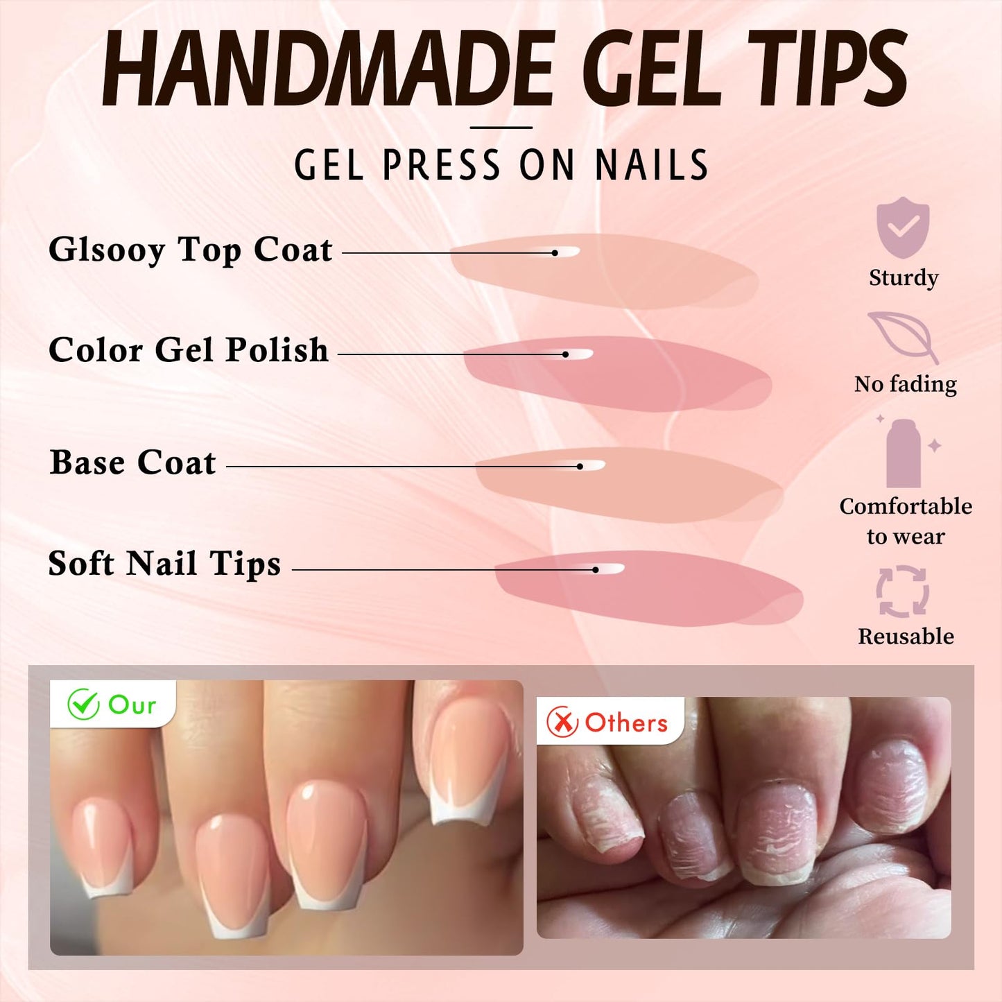 Bellelfin 120Pcs French Tip Press on Nails Coffin Nails Press ons Nude Acrylic Nails French Tips Short Ballerina French Tip Press on Artificial Glue on Nails for Women Girls