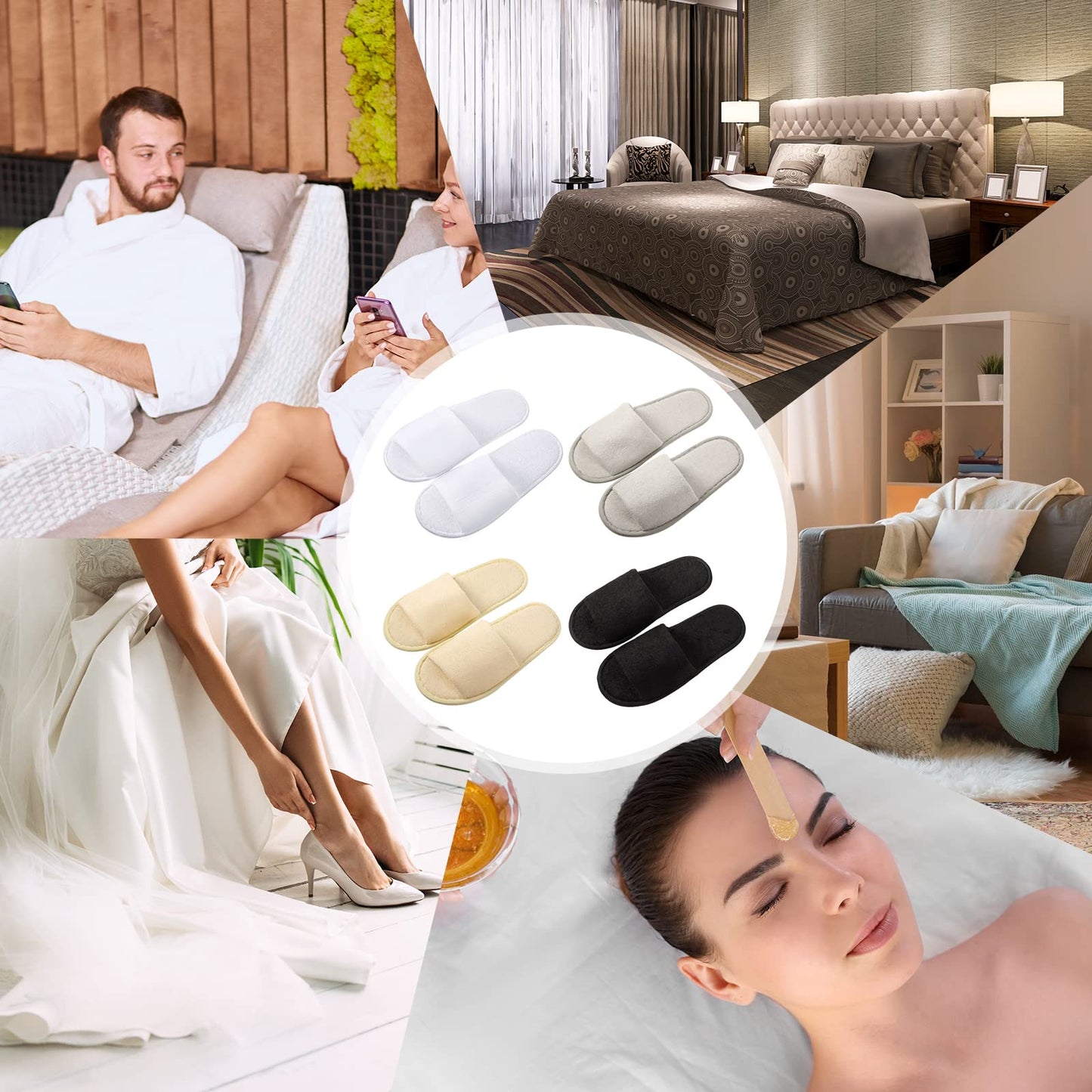 24 Pairs Spa Disposable Slippers Open Toe Non Slip Slippers for Women Men Guests Hotels Home Party Housewarming(Black, White, Khaki, Light Gray)