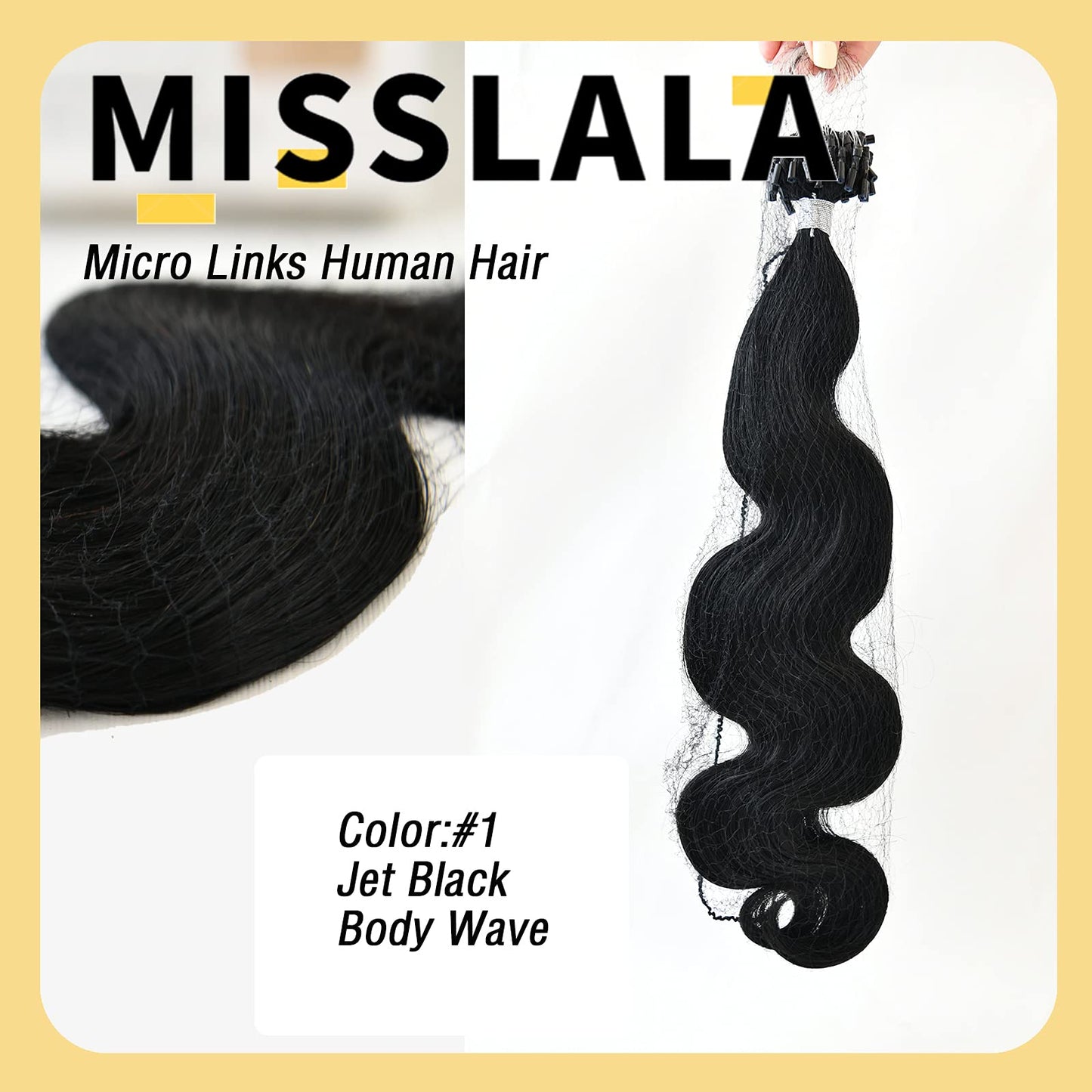 16 Inch Micro Loop Hair Extensions Body Wave Microlink Human Hair Misslala Microbead Hair extensions Color #1 Jet Black Micro Bead Remy Hair Extension Real Human Hair Micro Link Extensions 50S 50G