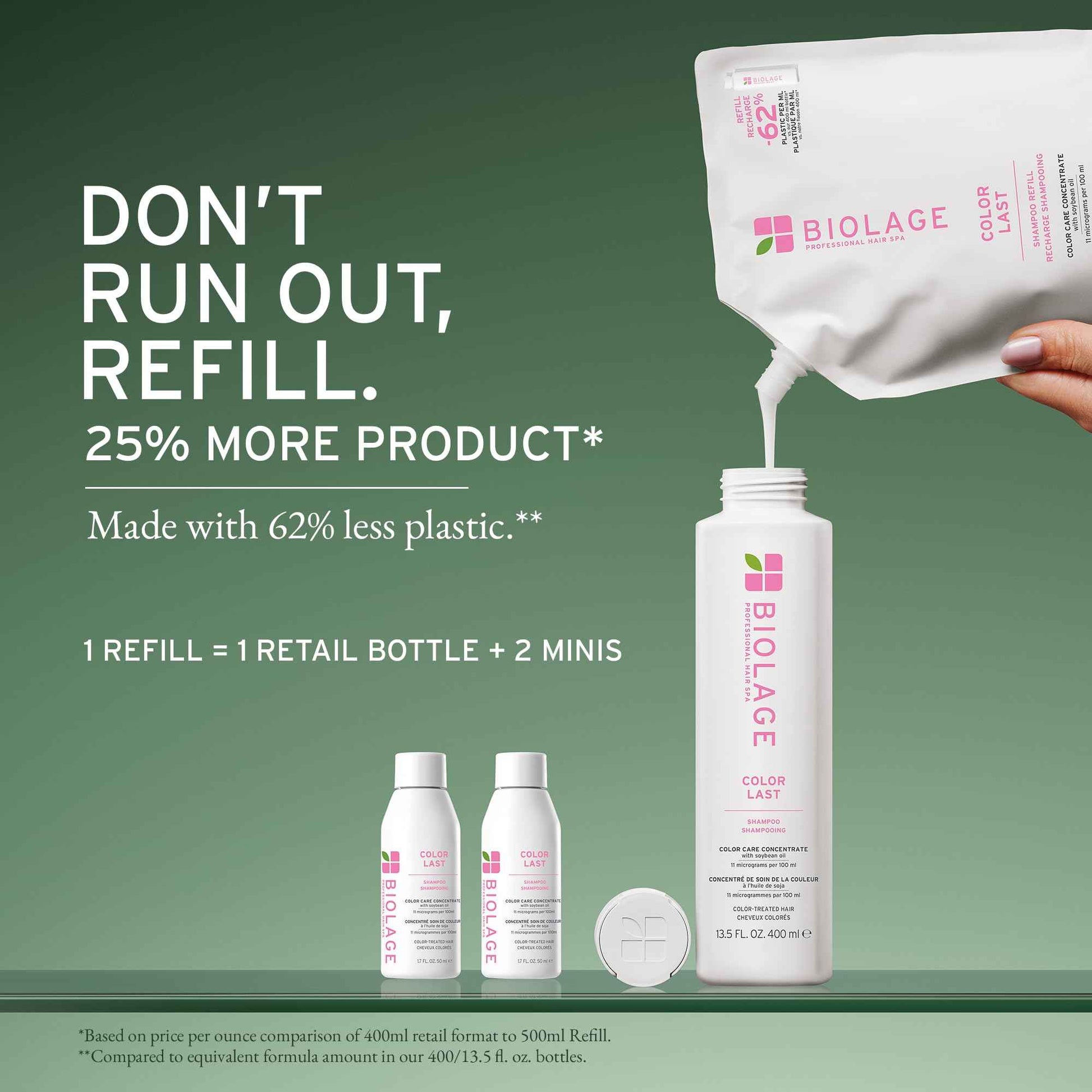 Biolage Color Last Shampoo Refill - For Color-Treated Hair, Nourishes, Strengthens, Hydrates and Adds Shine, Soybean Oil & Stearic Acid, Paraben & Mineral Oil-Free, Vegan, 16.9 Fl Oz