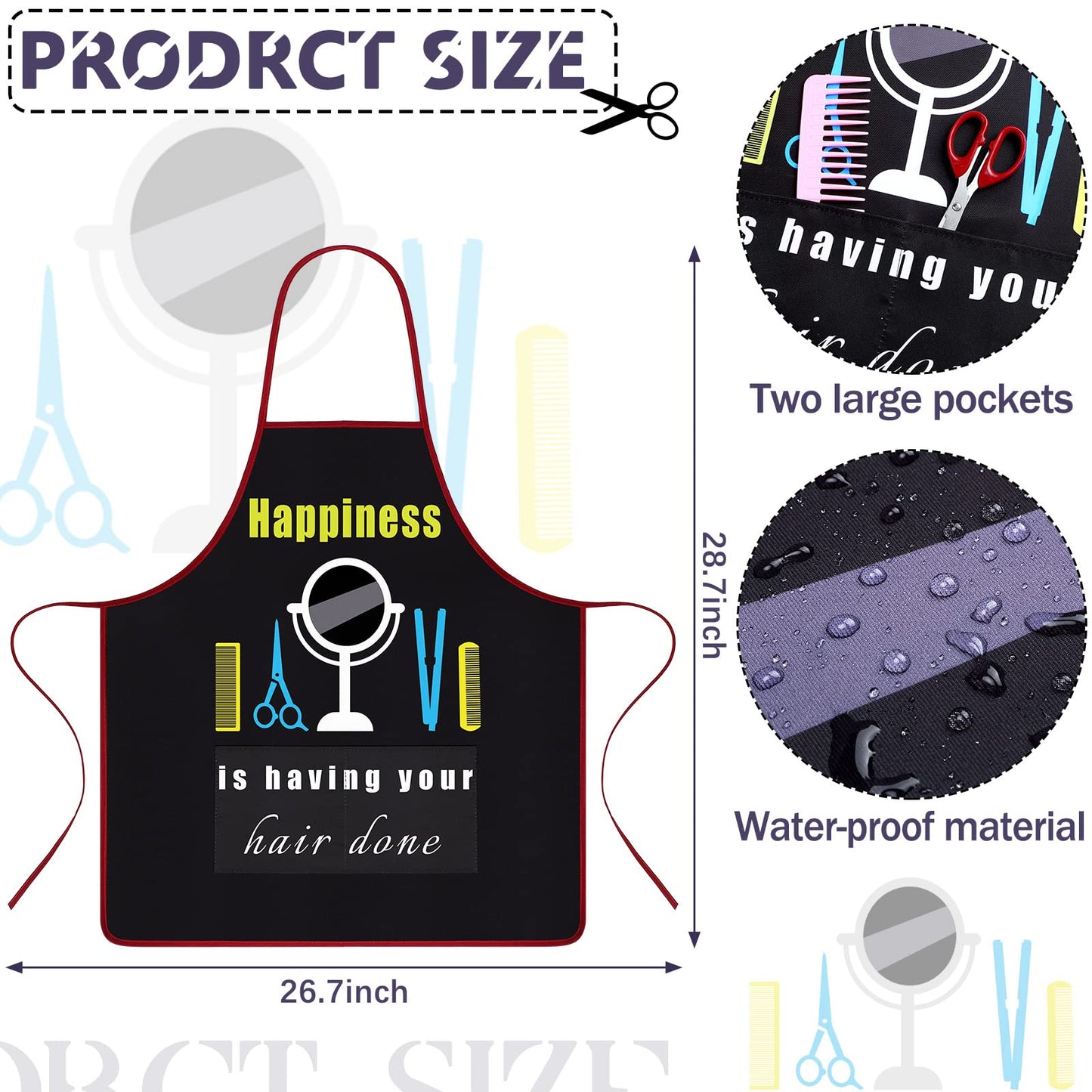 SATINIOR 3 Pieces Waterproof Salon Apron Stylist with Pockets for Women Men Hairdressers Cosmetology Aprons Dog Grooming Work Smock Funny Barber Hair Cutting Favor, Black, 26.7inch*28.7inch