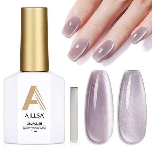 AILLSA Cat Eye Gel Nail Polish Purple Crystal Glitter Gel Polish with Magnet, Smokey Glass Jelly Gel Nail Polish Sparkle Shimmer Reflective Translucent Color U V Gel Salon DIY at Home 0.5 OZ GF23