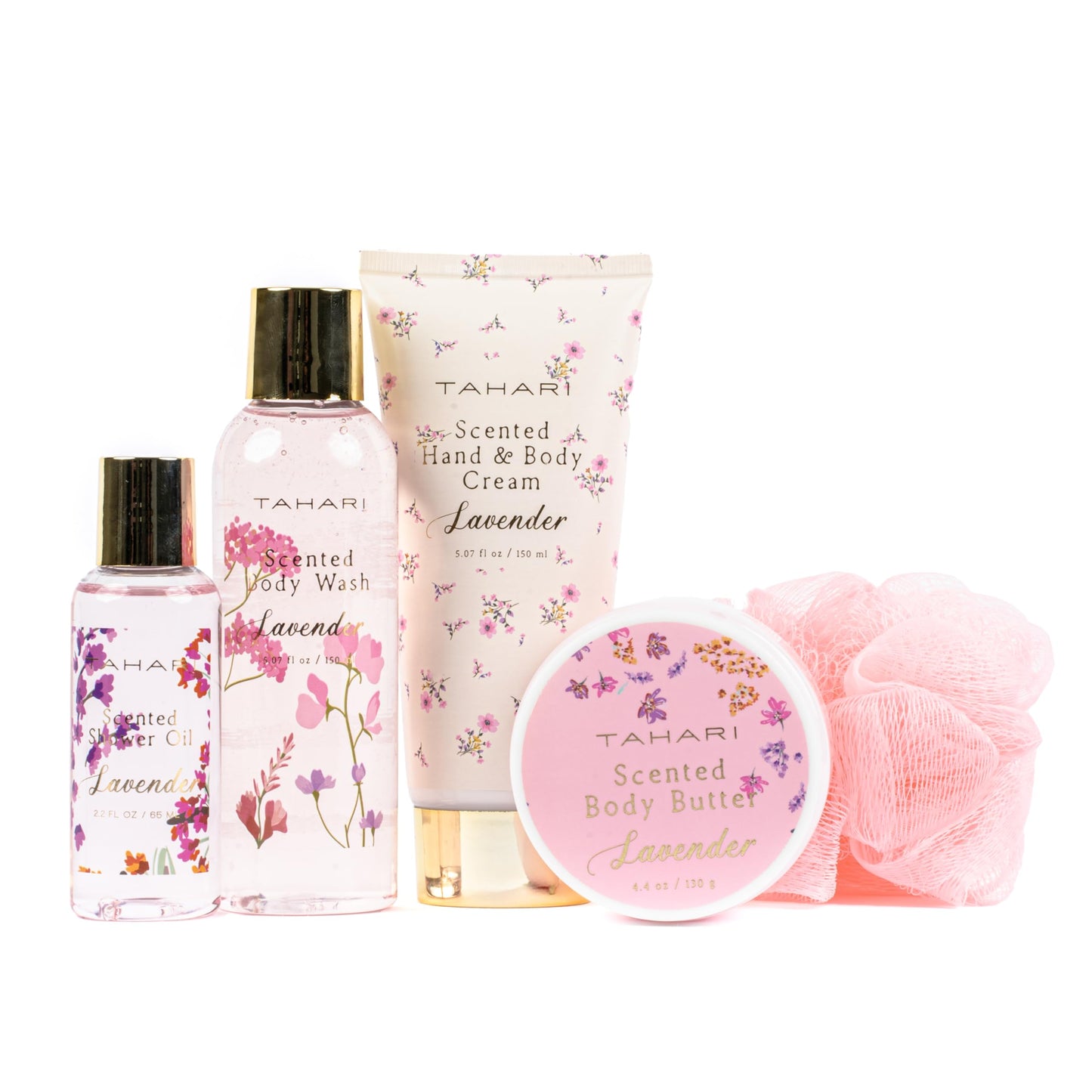 Tahari Spa Gift Set for Women, Lavender Spa Set, Bath Kit for Women Gift Set Includes Scented Body Wash, Body Lotion, Body Butter & Pouf, Lotion Gift Set for Women, Birthday Gifts For Women - (Floral)