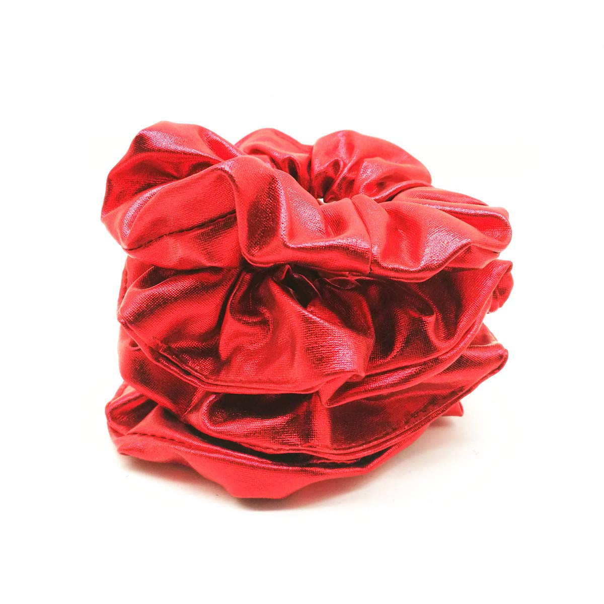 CONOFA 4 Pack Hair Elastics Scrunchies waterproof Faux Leather Scrunchy Bobbles Soft Elegant Elastic Hair Bands Hair Ties stage performance (Red)