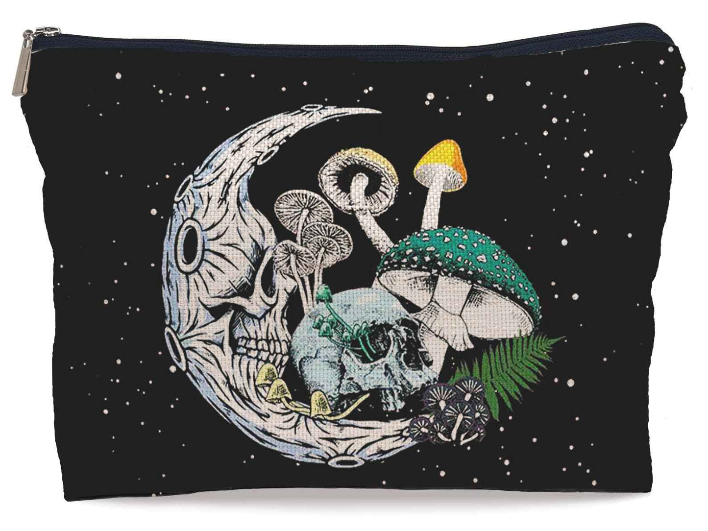 Lacosu Gothic Skull Moon Colourful Mushroom Makeup Bag,Halloween Skull Skeleton Cosmetic Makeup Bag for Women Girls,Gifts for Gothic Lovers Teens Women Girls Daughter Sister Friends