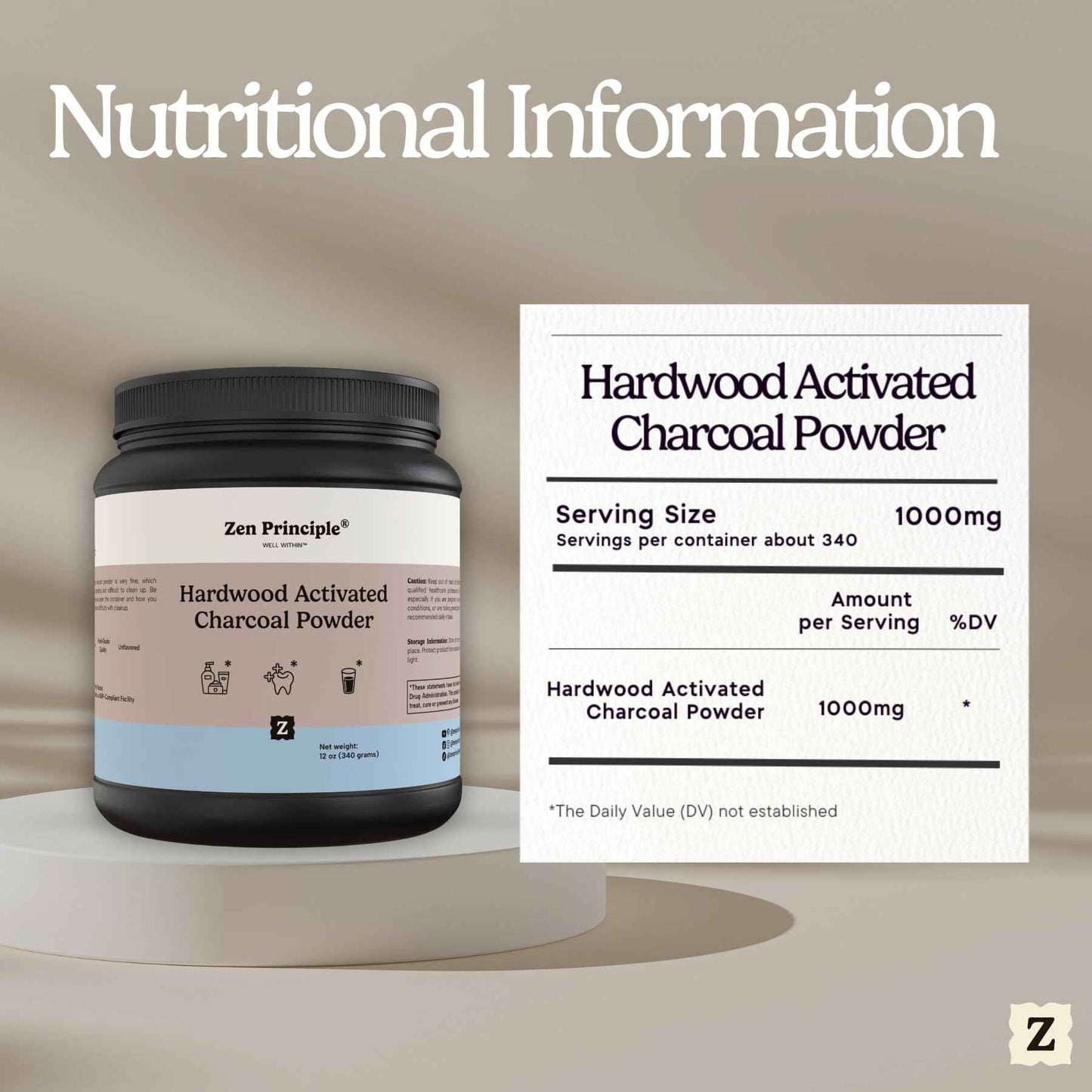 Zen Principle Activated Charcoal Powder only from USA Hardwood Trees. All Natural. Whitens Teeth, Rejuvenates Skin and Hair, Supports Better Digestion. Free Scoop Included. 12 oz.