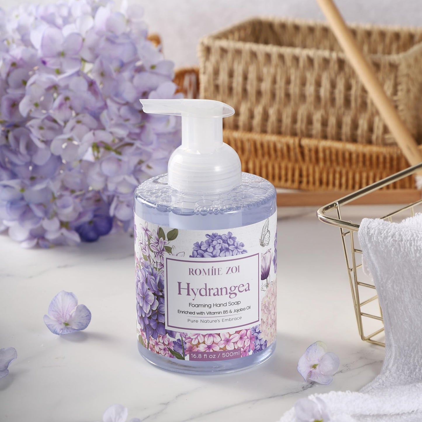 ROMIIE ZOI Foaming Hand Soap with Gift Box- Hydrangea - Biodegradable Formula Moisture & Revitalize - 500ml/ 16.8oz