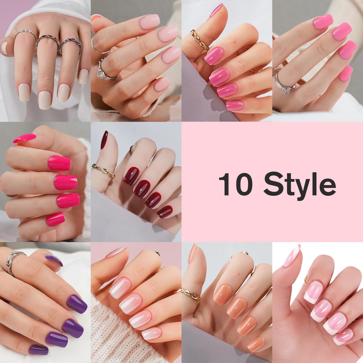 10 Packsï¼?40 Pcs) Press On Nails Short - Jofay Fashion Acrylic Soild Press On Nails Square Glue On Nails with Nail Glue, Fit Perfectly & Natural Stick On Nails Set (Classic Short Nails 1)