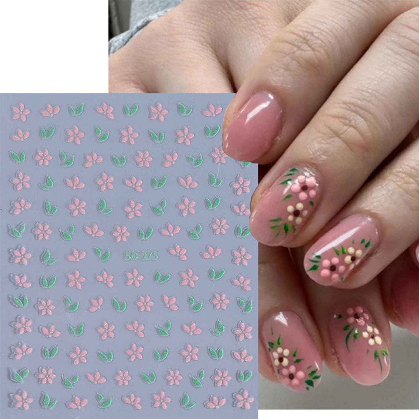 Tyuimhx 8 Sheets Flowers Stickers for Nail Art 3D Gold Silver Purple Pink Blue Green Flower Designs Stickers for Nail Art Supplies Spring Summer Nail Stickers for Women DIY Nail Art Decorations