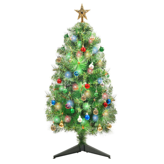 BTU 3FT Mini Christmas Tree with Light, 36" Green Artificial Tabletop Christmas Tree with 90 LED Lights Small Xmas Tree Decoration Easy Assembly for Indoor and Outdoor