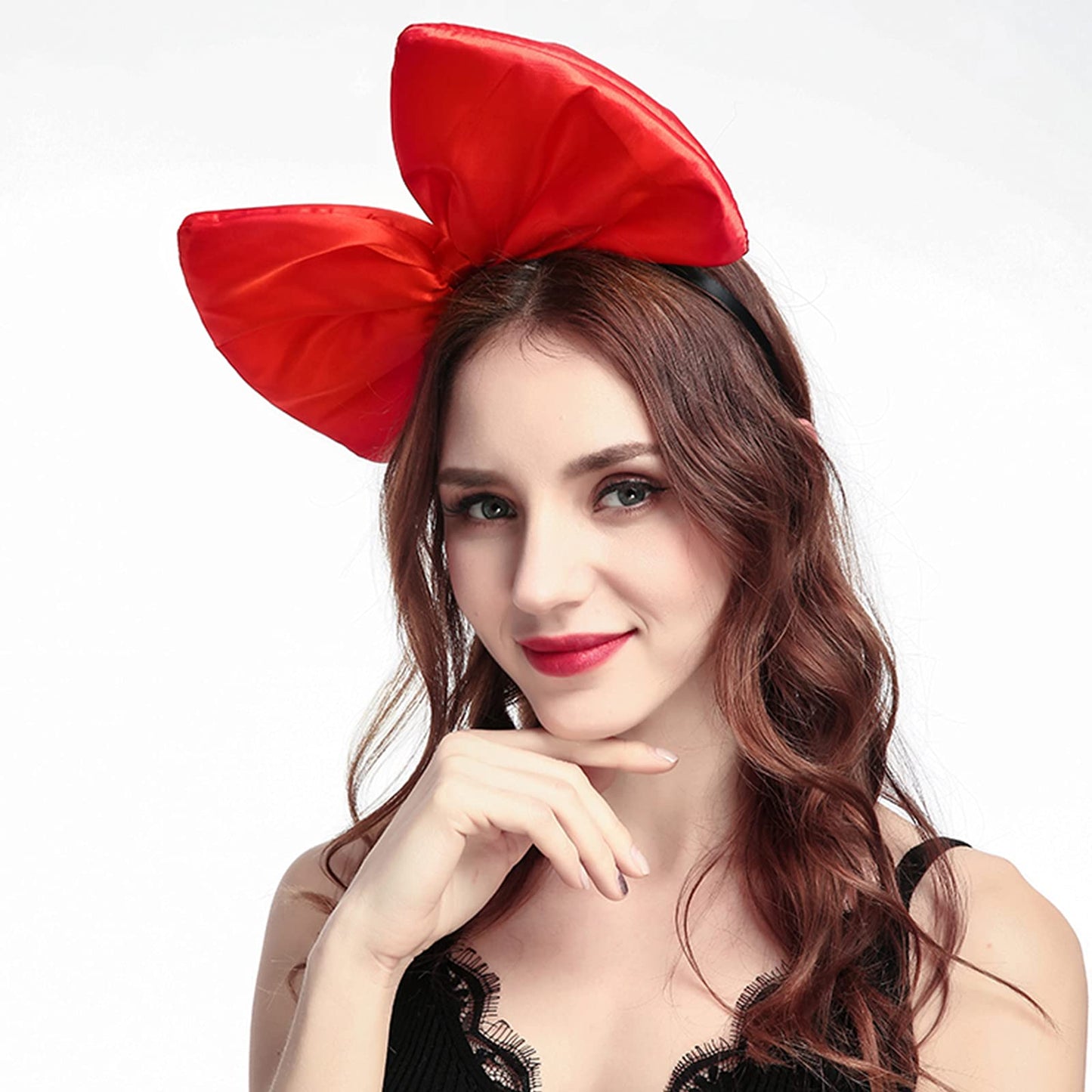 Halloween Bow Headband Big Bowknot Hair Hoops Huge Bow Headpiece Women Fluffy Bow Hair Bands Hairband Christmas Holiday Party Decoration Cosplay Costume Cute Handmade Hair Accessories 1 Pack Red