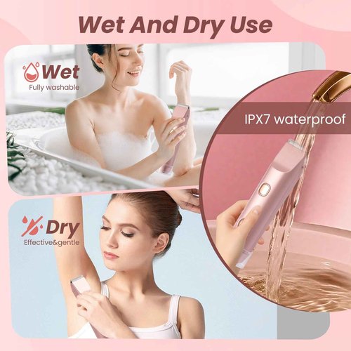 Bikini Trimmer for Women 2-in-1 Electric Razors for Pubic Hair Painless Wet & Dry Use Dual Head Electric Shaver for Women Support 60 Minutes Runtime for Facial Hair Removal & Body & Intimate Areas