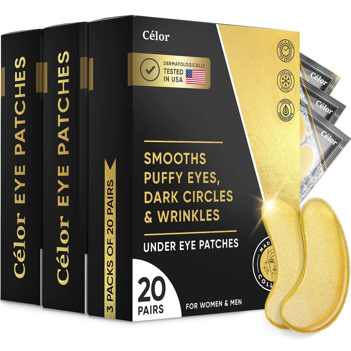 Celor Under Eye Patches for Puffy Eyes and Dark Circles - Eye Masks with Amino Acids & Collagen, Eye Care for Wrinkles - Birthday Gift for Women - Skincare Self Care - USA Tested (60 Pairs)