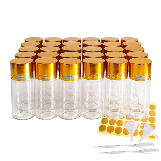 AGENIZ 30 Pack Clear Empty Glass Jars with Screw Aluminum Caps, 5/10/15ml Mini Glass Sample Jar Oil Vials,for Essential Oil Powders Storing,Wedding Favors Decoration, Message Bottle (10ml)