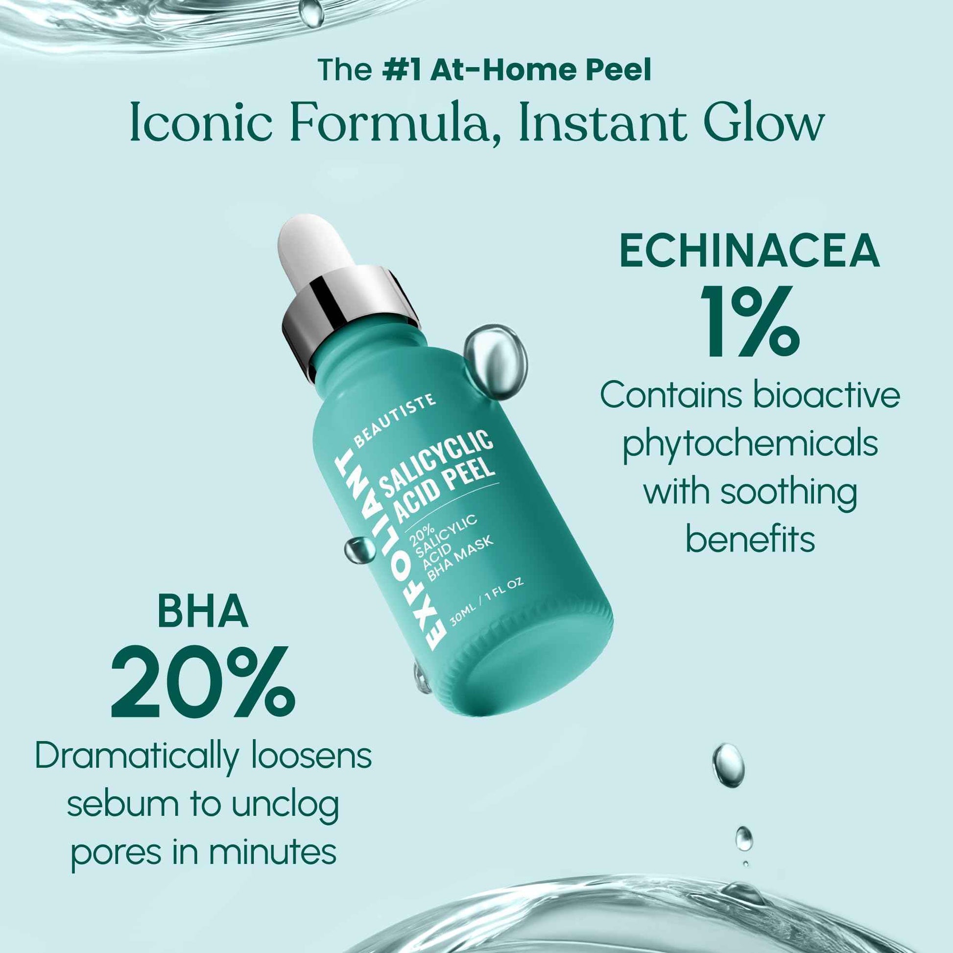 Beautiste 30 DAY MIRACLE BHA 20% Peeling Solution - Clinical Strength BHA Liquid Exfoliant for Clogged Pores, Wrinkles & Blackhead Remover - Salicylic Acid Serum & Chemical Exfoliant for Face Peel 1oz