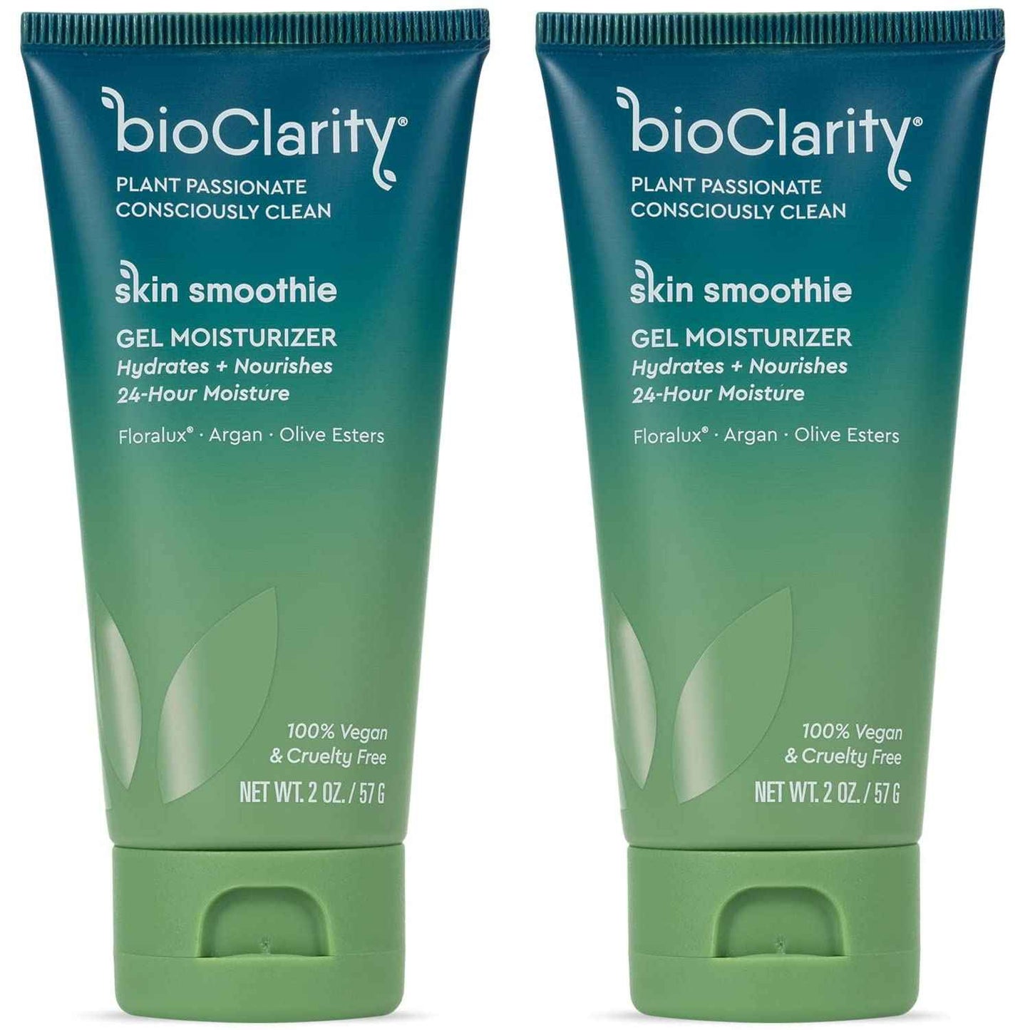 BioClarity Skin Smoothie Gel Moisturizer, 24-Hour Hydration for Normal & Oily Skin, Vegan Formula with Olive, Argan, Ceramide, 2 Fl Oz, Pack of 2