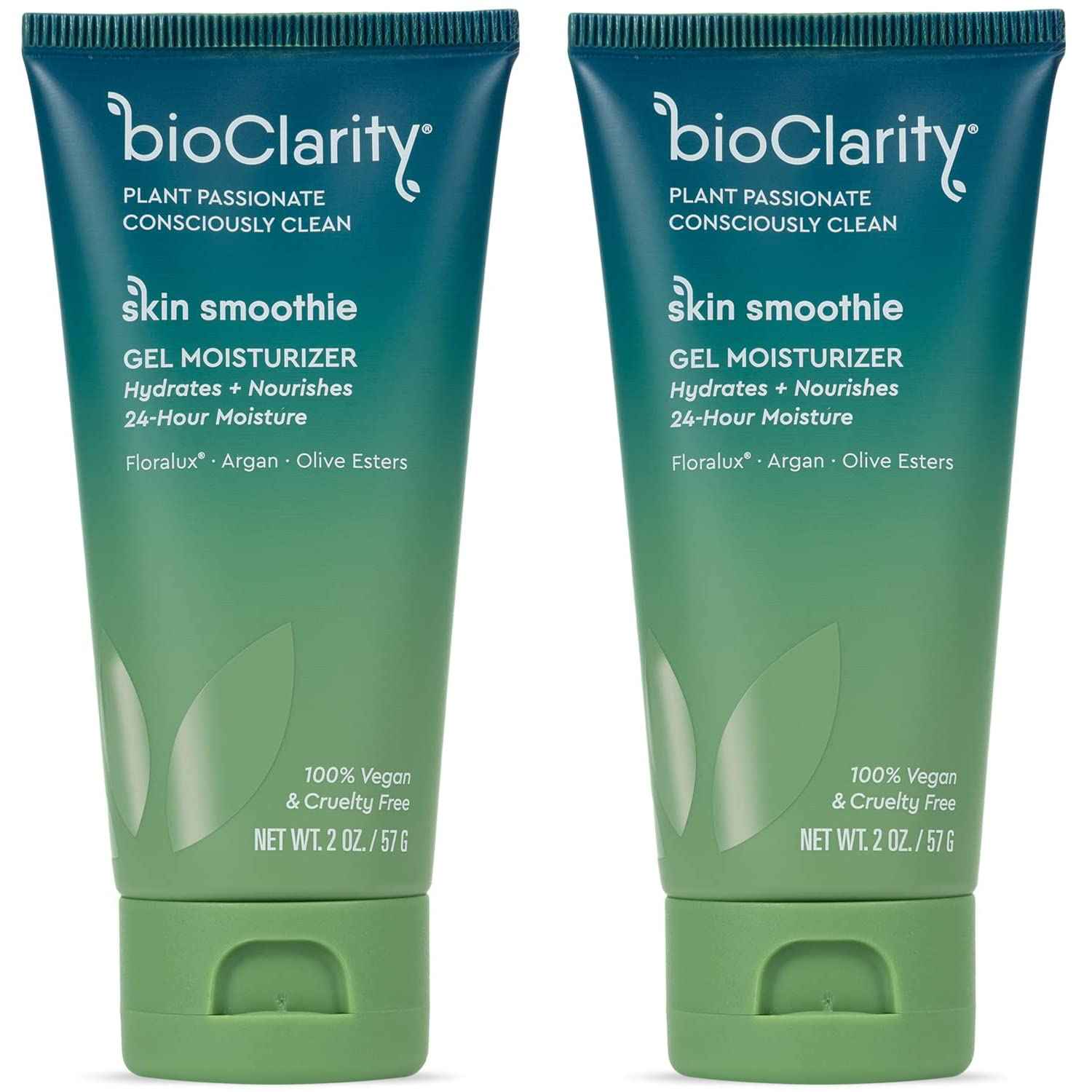 BioClarity Skin Smoothie Gel Moisturizer, 24-Hour Hydration for Normal & Oily Skin, Vegan Formula with Olive, Argan, Ceramide, 2 Fl Oz, Pack of 2
