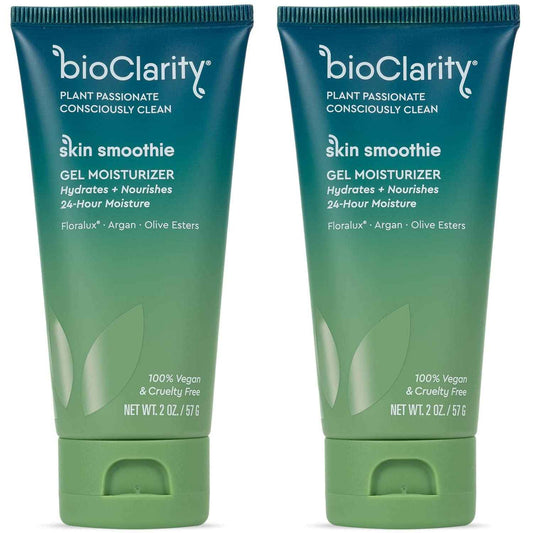 BioClarity Skin Smoothie Gel Moisturizer, 24-Hour Hydration for Normal & Oily Skin, Vegan Formula with Olive, Argan, Ceramide, 2 Fl Oz, Pack of 2