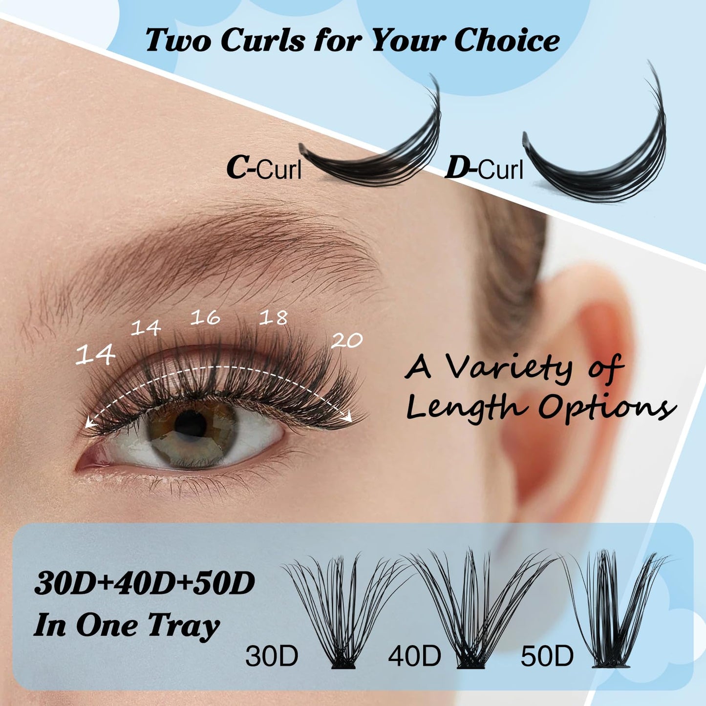 300 Pcs Lash Clusters Individual Lashes 30D+40D+50D Cluster Lashes C Curl 14-20 Mix Length Eyelash Clusters DIY Lash Extension at Home Easy to Apply Natural Volume Look(30D+40D+50D, C-14-20mix)