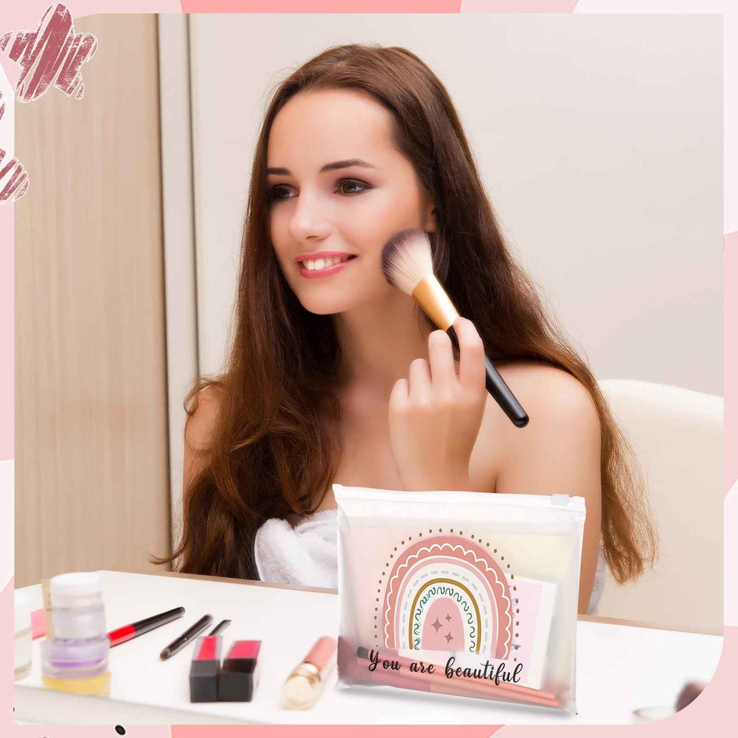 Wesiti 50 Pcs Rainbow Cosmetic Bag Inspirational Gift Motivational Quotes Christian Makeup Bag Bulk Waterproof Zipper Pouch for Women Girl Teacher Christmas Gift(You Are Beautiful)