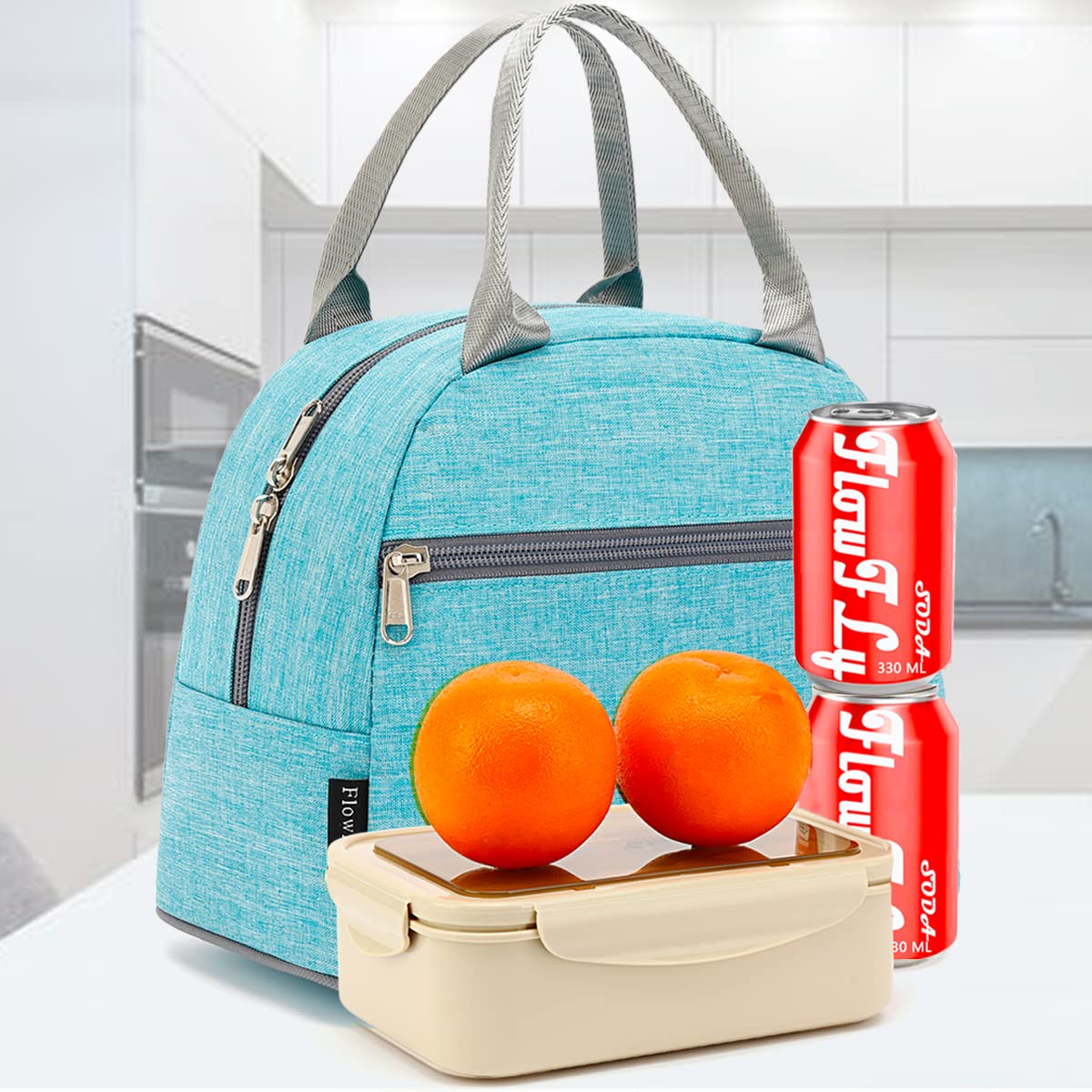 FlowFly Lunch Bag Tote Bag Lunch Organizer Lunch Holder Insulated Lunch Cooler Bag for Women/Men,Sea Blue