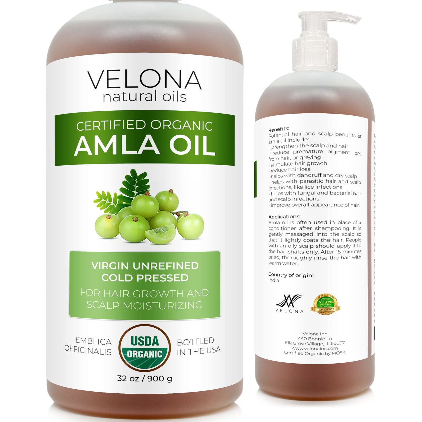 velona Amla Oil USDA Certified Organic - 32 oz | 100% Pure and Natural Carrier Oil | Extra Virgin, Unrefined, Cold Pressed | Hair Growth, Body, Face & Skin Care…