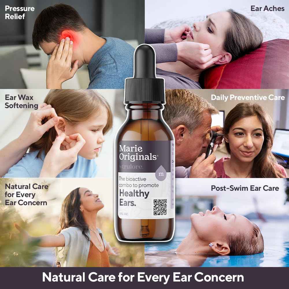 Marie Originals Natural Ear Oil Drops | Mullein Garlic Oil Ear Drops for Infections Prevention, Herbal Ear Ache Drops for Adults, Kids & Pets, Soothes Ear Pain & Wax Removal, Earache Remedies (2 Pack)