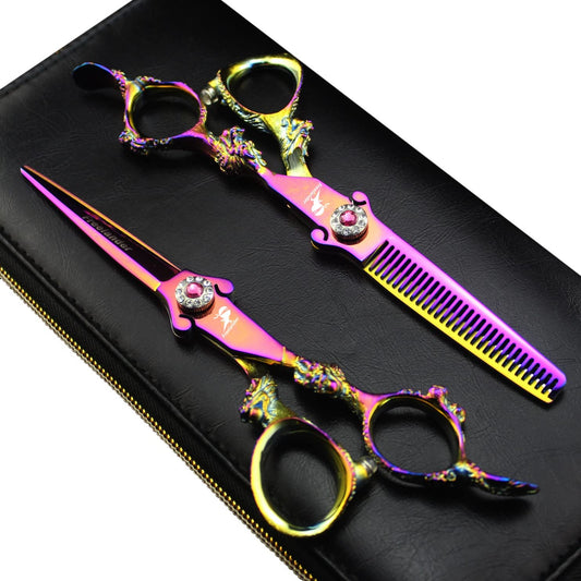 6.0" Professional Japan 440C Hair Cutting Shears - Salon Hair Blending/Thinning/Texturizing Scissor for Barber or Home Use