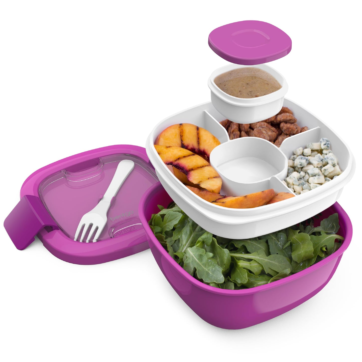 Bentgo All-in-One Salad Container - Large Salad Bowl, Bento Box Tray, Leak-Proof Sauce Container, Airtight Lid, & Fork for Healthy Adult Lunches; BPA-Free & Dishwasher/Microwave Safe (Purple)