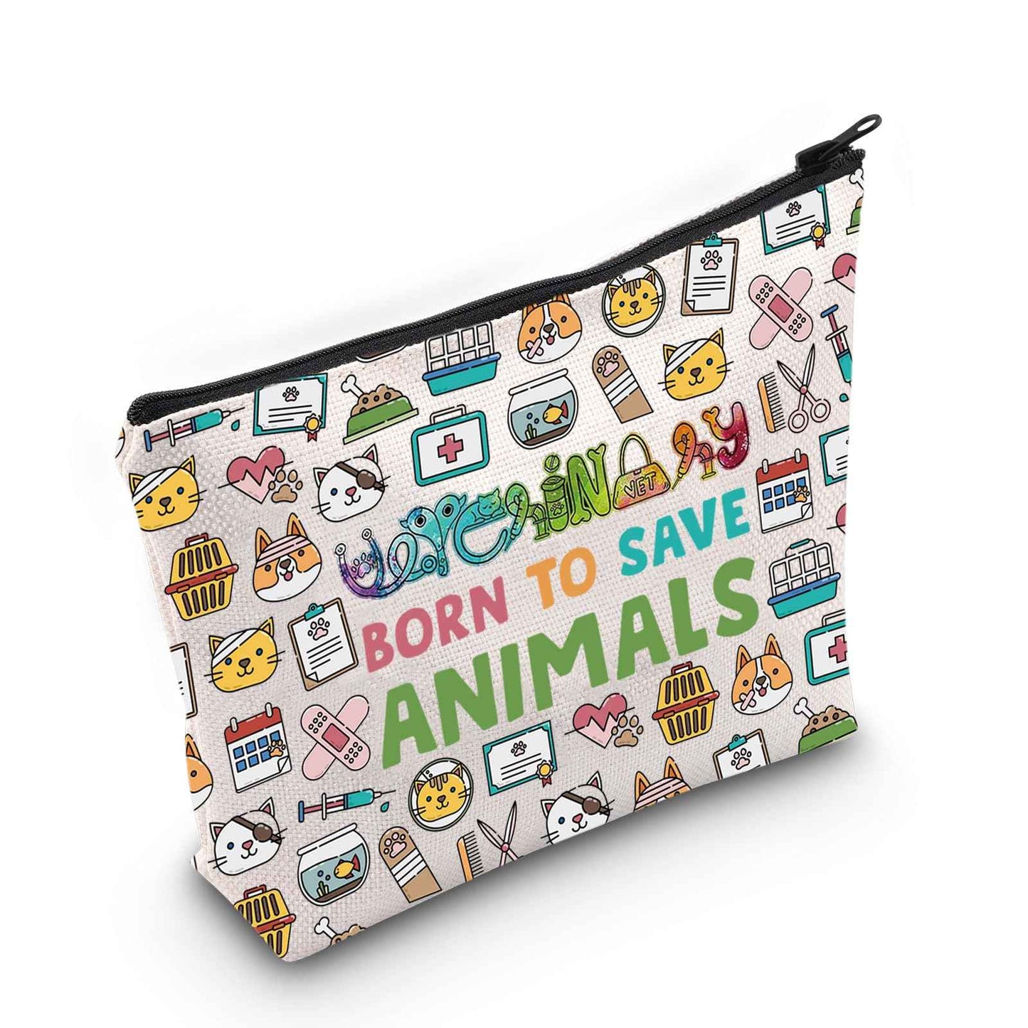 LEVLO Veterinarian Cosmetic Make Up Bag Veterinary Technician Gift Born To Save Animals Makeup Zipper Pouch Bag For Veterinarian Assistant Student (Save Animals F Bag)