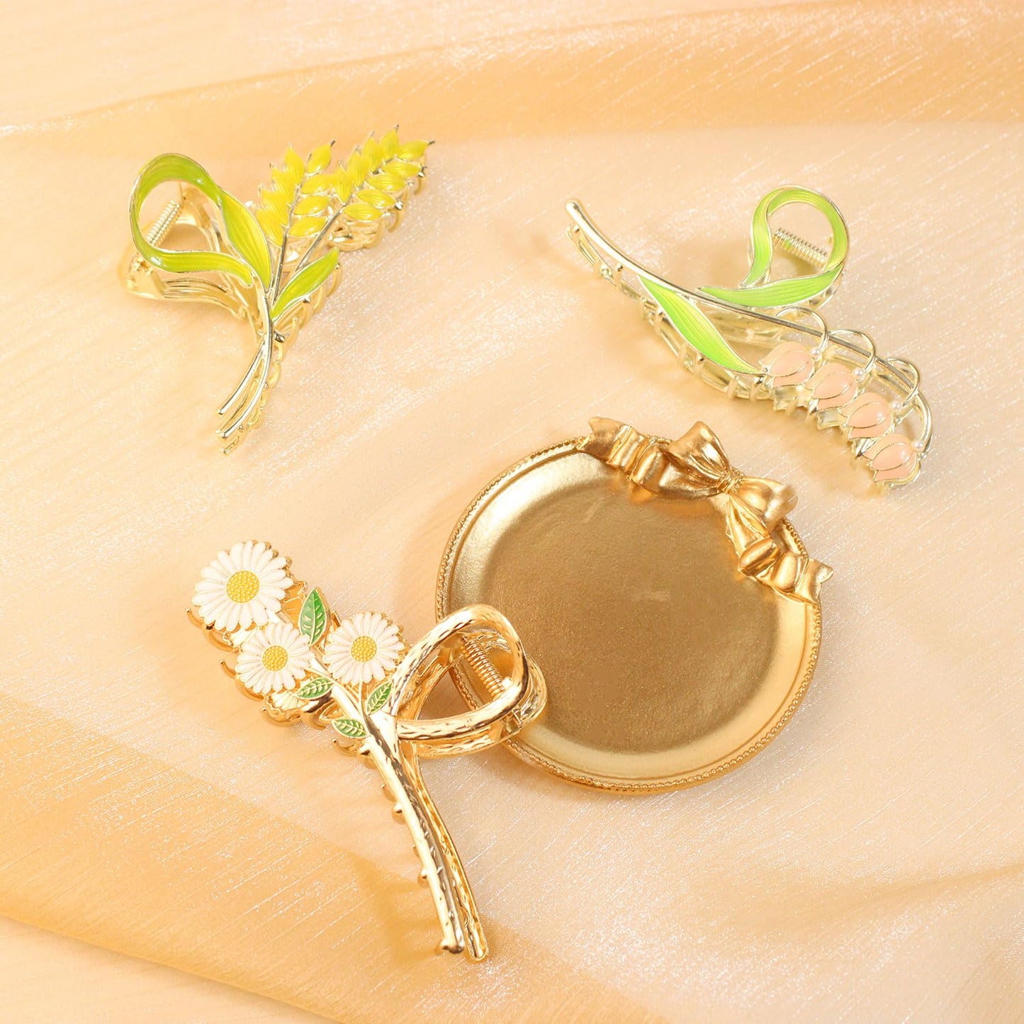 Tulip Hair Claw Clip Large Metal Flower Hair Claw Clips (Bell Orchid, Little Daisy & Wheat)