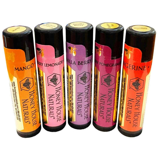 Honey House Naturals Lip Butter Gift Set – Rich & Anti-Aging – All Natural Ultra Moisturizing Lip Butter Infused with Essential Oils - 5 Piece Set - Made in the USA