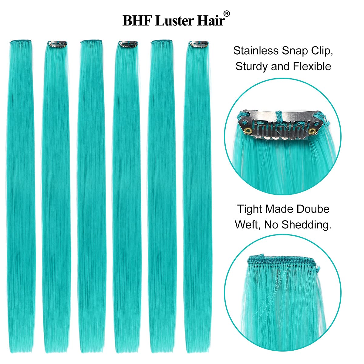 BHF Teal Blue Hair Extensions Clip in Halloween - Hair Accessories for Kids Girls Fairy Hairpieces Long Straight Color Hair Extensions 22" 10pcs