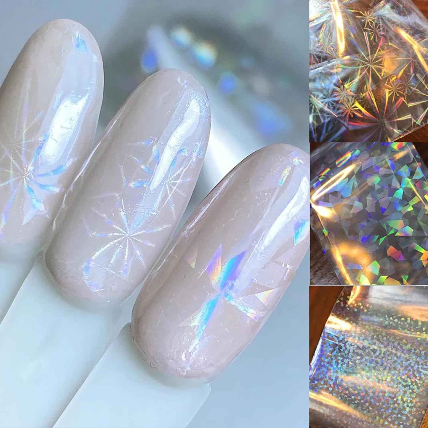 SILPECWEE 2 Boxes Aurora Nail Foil Clear Laser Glass Fragment Nail Transfer Foil for Acrylic Nails Pink Starry Sky Holographic Nail Art Foil Stickers Manicure Design for DIY Nails Decoration
