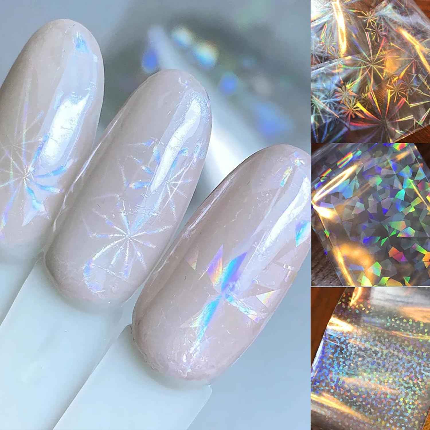 SILPECWEE 2 Boxes Aurora Nail Foil Clear Laser Glass Fragment Nail Transfer Foil for Acrylic Nails Pink Starry Sky Holographic Nail Art Foil Stickers Manicure Design for DIY Nails Decoration