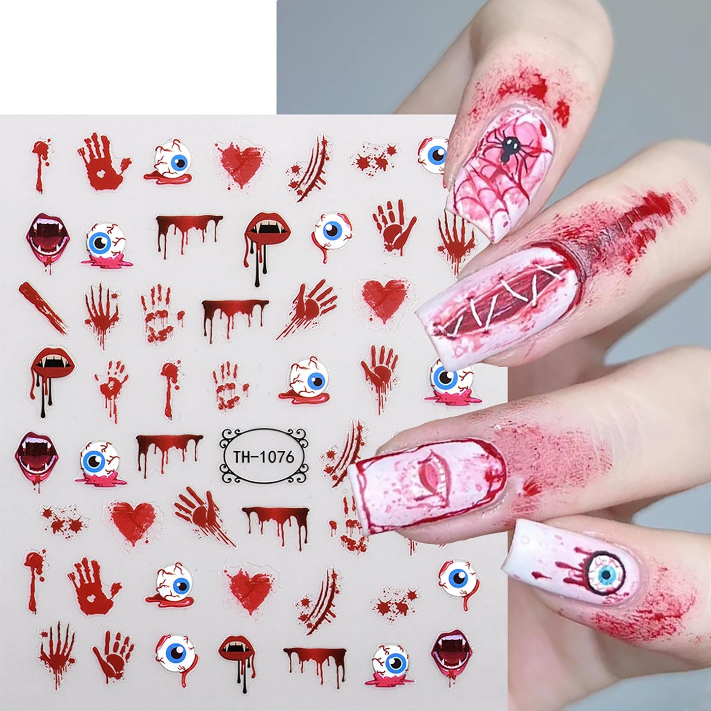 12 Sheets Halloween Nail Art Stickers Decals Cute Ghost 3D Self-Adhesive Nail Supplies Skull Cat Bat Pumpkin Bloody Glow in The Dark Designs Nail Decorations for Women Kids DIY Manicure Accessories