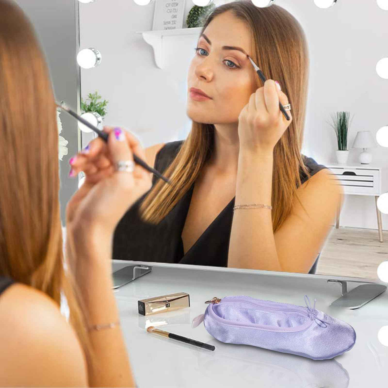 PWQEIONC Ballet Shoe Makeup Bag, Small Cosmetic Bag for Trip Portable Cosmetic Travel Bag, Makeup Organizer Bag Cosmetic Organizer for Women Girl Dancer Lover (Purple)