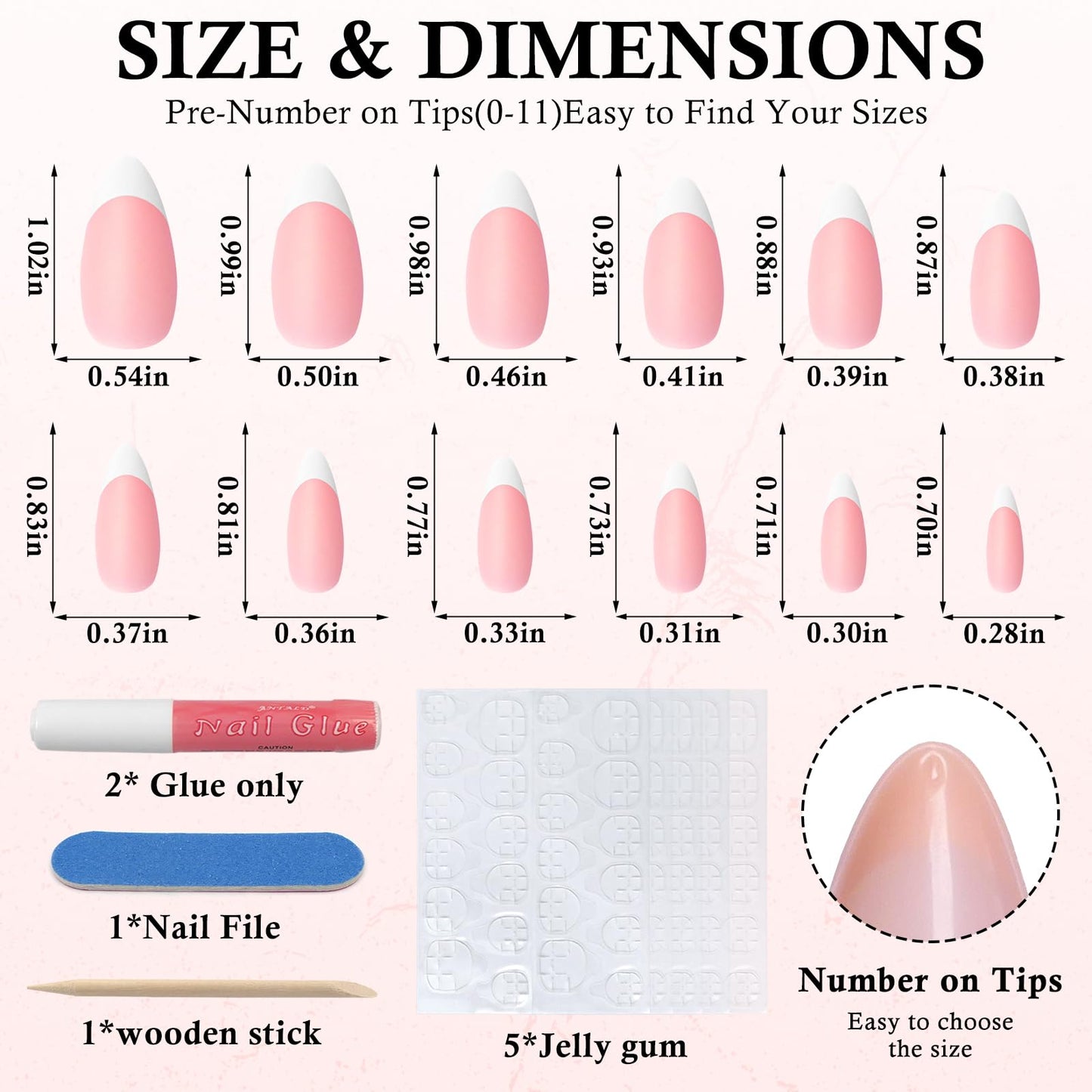 Bellelfin 120Pcs Almond French Tip Press on Nails Medium White Tip Fake Nails, Full Cover Matte French Glue on Nails Nude Acrylic Nails Press on for Women Girls Artificial Fingernails