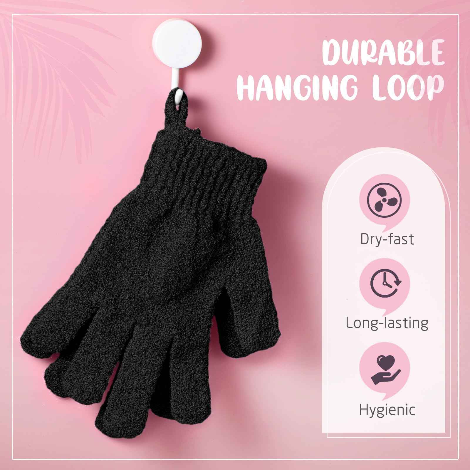 Didaey 104 Pcs Exfoliating Glove Bulk Shower Gloves with Hanging Loop Exfoliating Body Scrubber Dead Skin Remover for Body Bath Beauty Spa Massage Scrubs Men Women Bathing(Black)