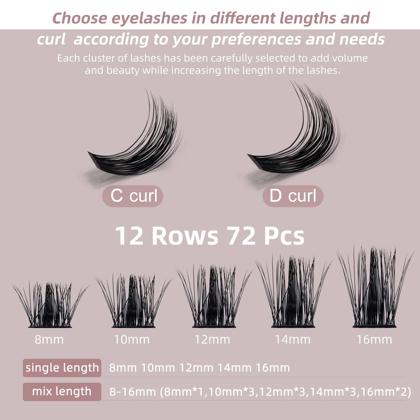 Lash Clusters 72 Pcs Wide Stem Individual Lashes C/D Curl 8-16mm DIY Eyelash Extension Natural03 Styles Soft for Personal Makeup Use at Home by QUEWEL (Natural03-C-MIX8-16)