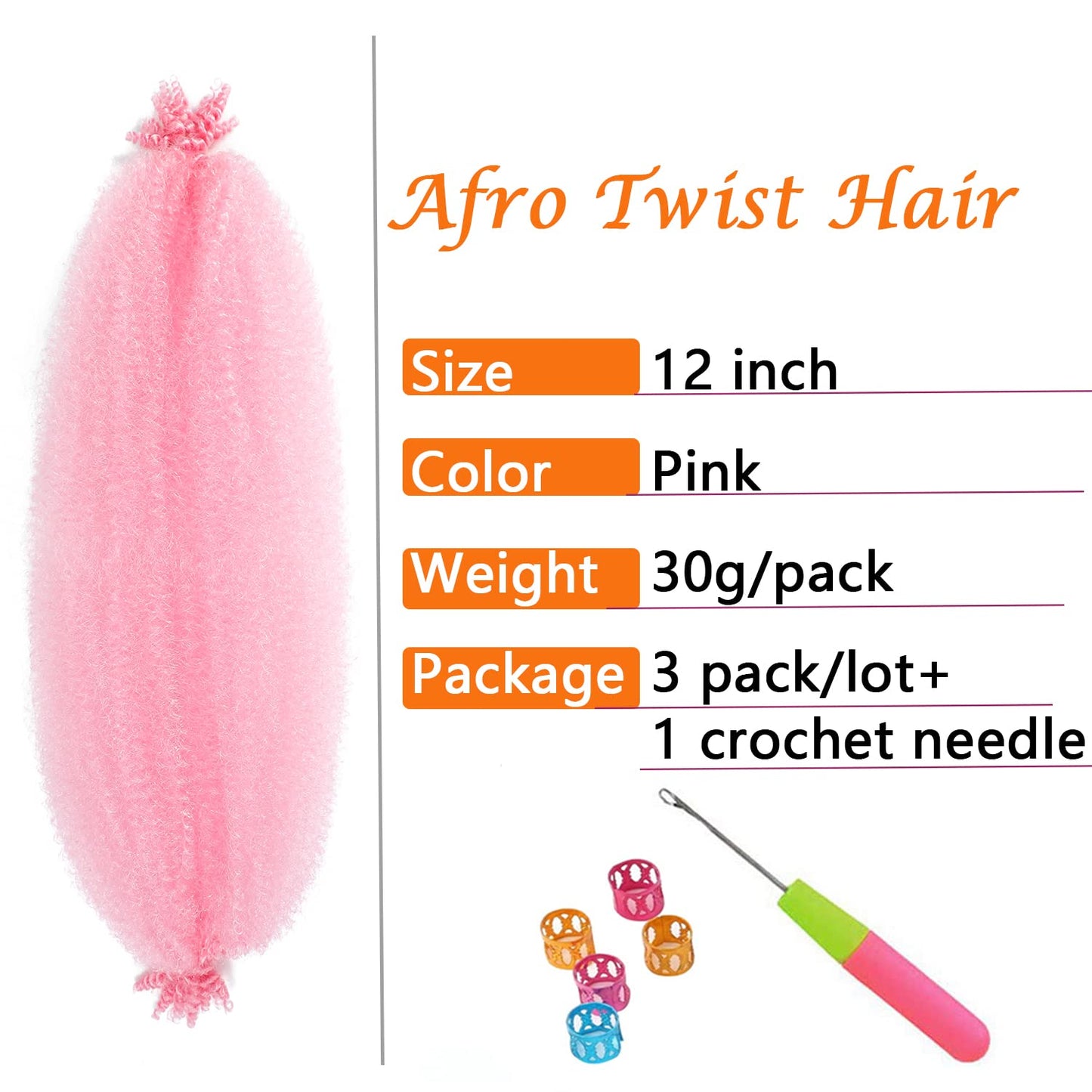 Springy Afro Twist Hair 12 Inch 3 Packs Pink Color Pre Fluffed Marley Twist Braiding Hair for Black Women (12 inch, Pink)